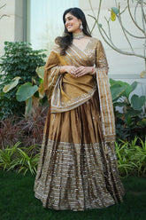 Golden Tissue Sequin Cutdana Worked Pleated Lehenga